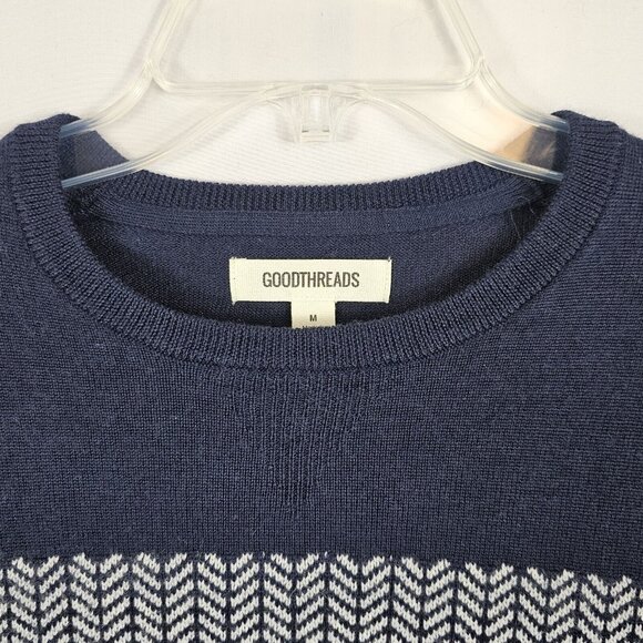 Grandpacore Dad M Normcore Knit Chevron Navy Gray Wool Blend Sweater Work Office - Picture 5 of 16